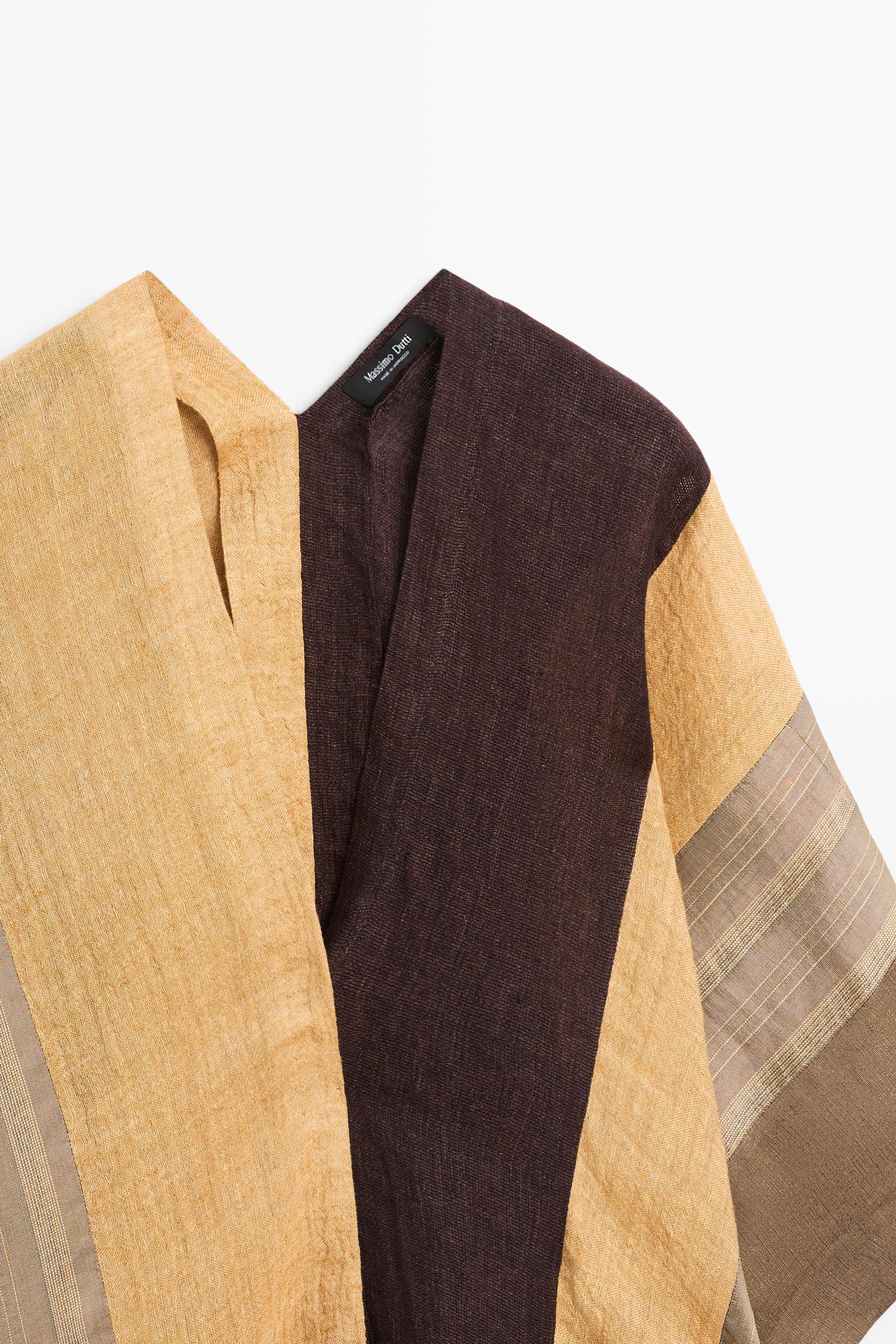 Flowing striped linen blend cape